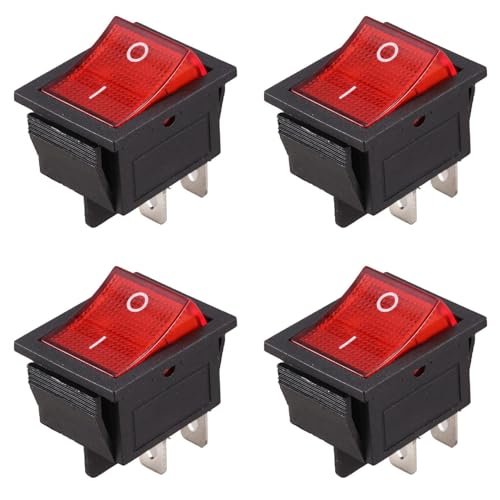 ClAZTyict 4X Rot Beleuchtet 4 Pin DPST ON/OFF-Snap in Wippschalter 16A 20A 250V AC von ClAZTyict