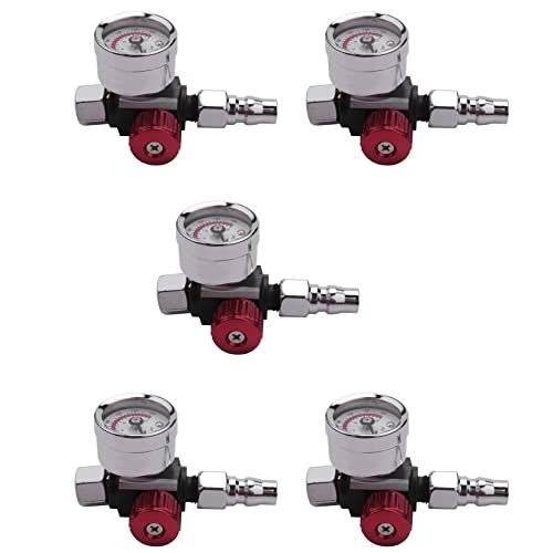ClAZTyict 5 Stück 1/4 Mini Luft Regel Ventil Werkzeug Dauerhaft Kleine Schwanz Manometer 48X60mm mit Düse für Werkzeug von ClAZTyict