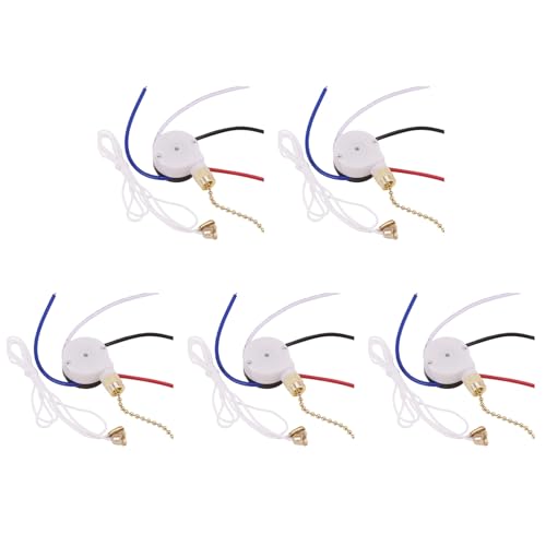 ClAZTyict 5X Deckenventilator-Schalter-Kit 3-Gang-4-Draht-Ventilatorschalter-Reißverschluss-Geschwindigkeitssteuerschalter, ZE-208S-Zugdrahtschalter mit Seil Gold von ClAZTyict