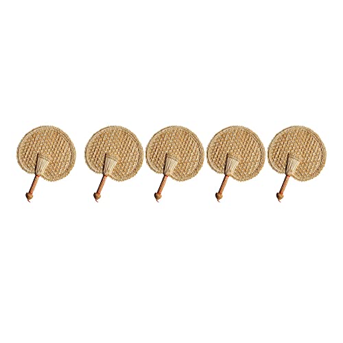 ClAZTyict 5X Hand Gewebter Gewebter Stroh Hand Ventilator Alter Sommer Natürlicher Hand Ventilator Umwelt Freundlicher Hand Gewebter Ventilator Dekorativer Runder Ventilator von ClAZTyict
