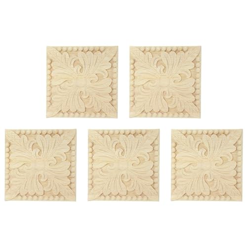 ClAZTyict 5X Naturholz Applikationen Quadrat Carving Decals Dekorative Holzleisten Fuer Schranktuer Moebel 8x8cm 10x10cm von ClAZTyict