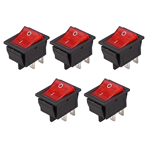 ClAZTyict 5X Rot Beleuchtet 4 Pin DPST ON/OFF-Snap in Wippschalter 16A 20A 250V AC von ClAZTyict