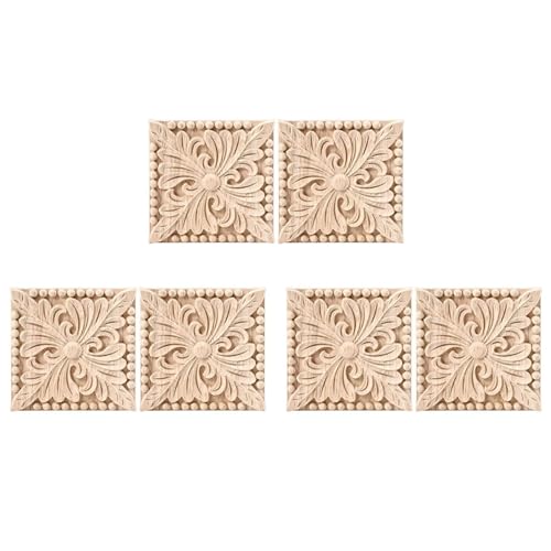 ClAZTyict 6 Packungen Holzgeschnitzte Onlay Aufkleber, Quadratische Schnitzerei, Unlackiert, BlumentüR, Schrank, MöBeldekoration, 10 X 10 cm von ClAZTyict