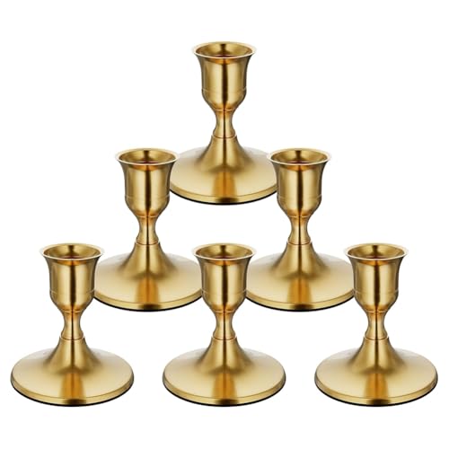 ClAZTyict 6 Stück Konische Kerzenhalter Aus Messing und Gold, Kerzenständer Aus Metall im Vintage-Stil für Den Esstisch oder Den Kaminsims ClAZTyict 6 Stück Konische Kerzenhalter Aus Messing und Gold, Kerzenständer Aus Metall im Vintage-Stil für Den Esstisch oder Den Kaminsims von ClAZTyict
