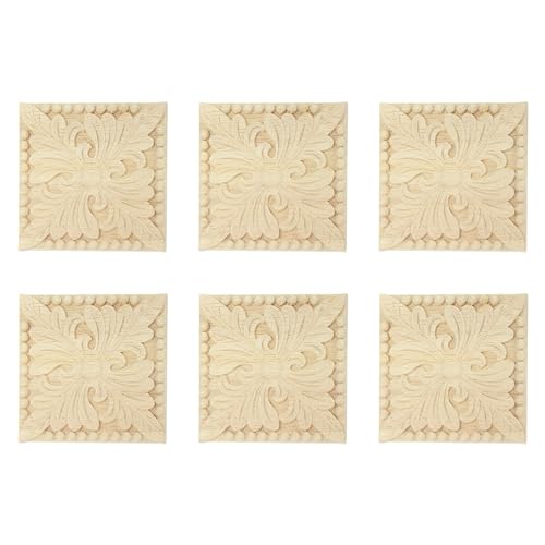 ClAZTyict 6X Naturholz Applikationen Quadrat Carving Decals Dekorative Holzleisten Fuer Schranktuer Moebel 8x8cm 10x10cm von ClAZTyict