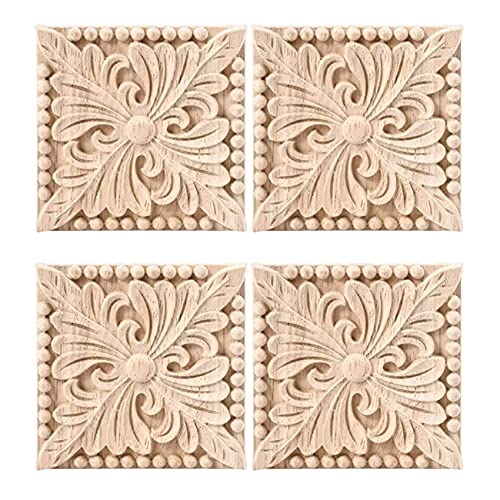 ClAZTyict 8 Packungen Holzgeschnitzte Onlay Aufkleber, Quadratische Schnitzerei, Unlackiert, Blumentür, Schrank, MöBeldekoration, 10 x 10 cm von ClAZTyict