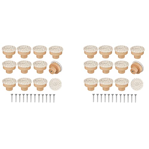 ClAZTyict Boho Rattan Kommode Knäufe Runde Schubladen Knäufe Handgefertigt Aus Korb Geflecht und Schrauben für Boho Möbel Knäufe Beige 24 Stück von ClAZTyict