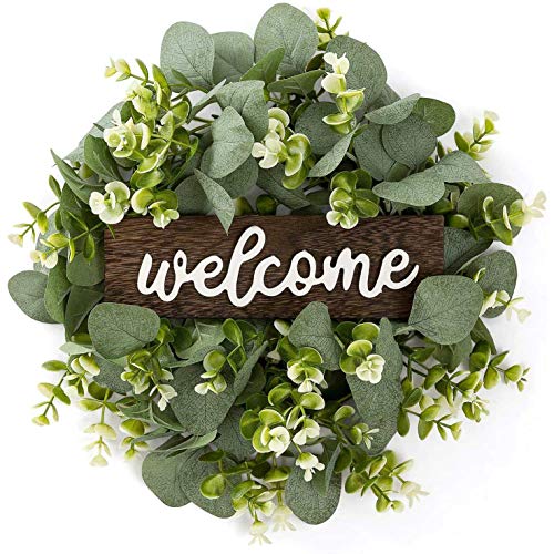 ClAZTyict Willkommen Schild mit Garlanden TüR Dekoration HäNgendes Schild mit KüNstlicher Eukalyptus Bauernhaus Veranda Dekoration ClAZTyict Willkommen Schild mit Garlanden TüR Dekoration HäNgendes Schild mit KüNstlicher Eukalyptus Bauernhaus Veranda Dekoration von ClAZTyict