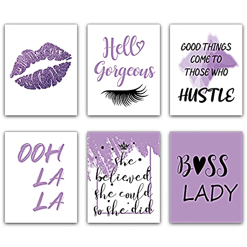 Clabby 6 Stück lila Wandkunst-Dekor-Poster, inspirierendes Wandposter, Boss, Lady, motivierender Spruch, Wandkunst, 20,3 x 25,4 cm, Wanddekoration, ungerahmt, Motivationsdruck für Frauen, von Clabby