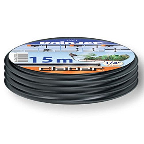 Claber - Bewässerungsschlauch 1/4 Zoll und 15 m. mit Tropfer in Schwarz aus Polyethylen von Claber