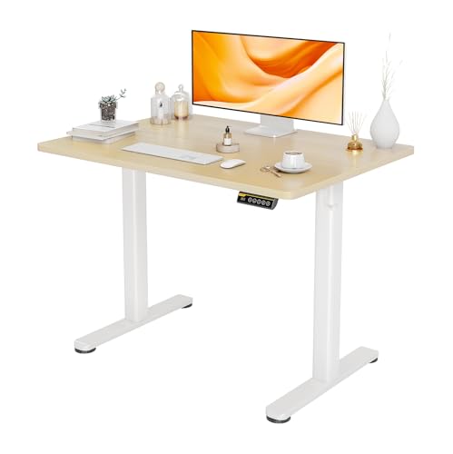 Claiks Höhenverstellbarer Schreibtisch 100x60 cm, Elektrischer Stehschreibtisch mit Kabelmanagement, Computertisch Sitz/steh mit Memory Funktion und Kollisionschutz, Beige von Claiks