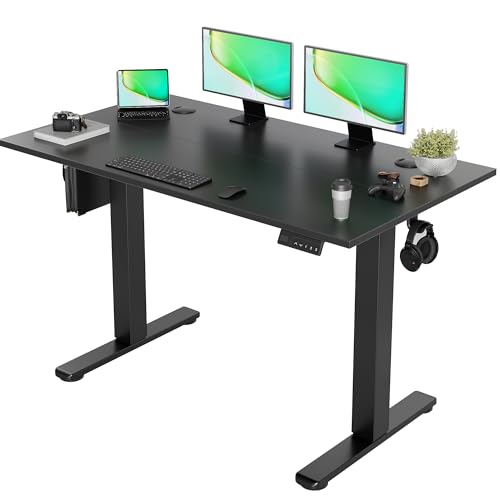 Claiks Höhenverstellbarer Schreibtisch 120x60cm, Schreibtisch Höhenverstellbar Elektrisch, Steh-Sitz Tisch mit 2 Haken und 3 Memory-Funktion, Stehpult Verstellbarer Computertisch,Standing Desk,Schwarz von Claiks