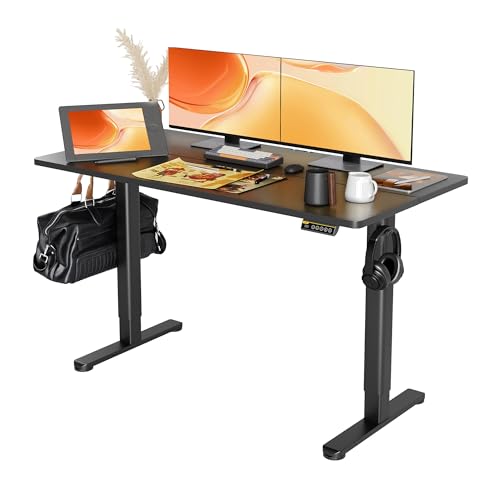 Claiks Höhenverstellbarer Schreibtisch 140x60 cm, Elektrischer Stehschreibtisch mit Kabelmanagement, Computertisch Sitz/steh mit Memory Funktion und Kollisionschutz, Schwarz von Claiks