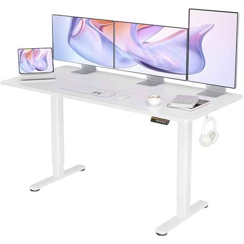 Claiks Höhenverstellbarer Schreibtisch 160x80cm, Schreibtisch Höhenverstellbar Elektrisch, Steh-Sitz Tisch mit 2 Haken und 3 Memory-Funktion, Stehpult Verstellbarer Computertisch, Standing Desk, Weiß Claiks Höhenverstellbarer Schreibtisch 160x80cm, Schreibtisch Höhenverstellbar Elektrisch, Steh-Sitz Tisch mit 2 Haken und 3 Memory-Funktion, Stehpult Verstellbarer Computertisch, Standing Desk, Weiß von Claiks