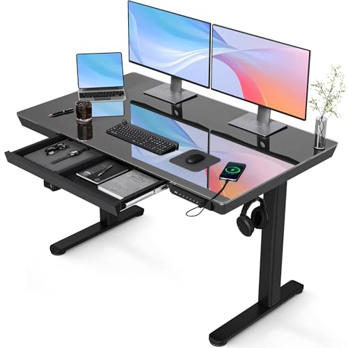 Claiks Glas Höhenverstellbarer Schreibtisch 120x60 Elektrischer Steh-Sitz-Schreibtisch mit robuster Glasplatte Leiser Motor für Homeoffice & Büro Ergonomisches Design für gesundes Arbeiten (Schwarz) von Claiks