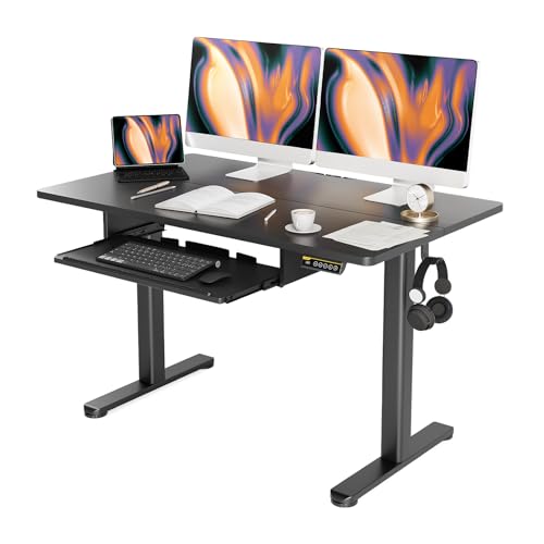 Claiks Höhenverstellbarer Schreibtisch mit Tastaturablage 120x60 cm, Elektrischer Stehschreibtisch mit Kabelmanagement, Computertisch Sitz/steh mit Memory Funktion und Kollisionschutz, Schwarz von Claiks