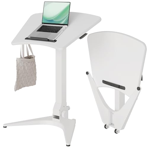 Claiks Mobiler Laptoptisch Höhenverstellbar (FSC®) 75×45cm Klappbar & Rollen für Flexibles Homeoffice 90° Neigbare Platte Leicht & Platzsparend Perfekt für Couch, Bett & Tiny Office (Weiß) von Claiks