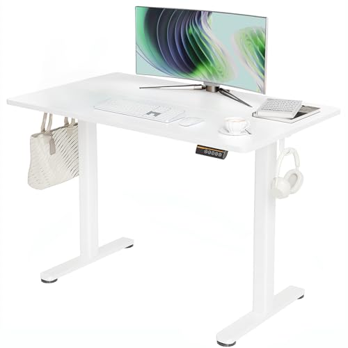 Claiks Schreibtisch Höhenverstellbar Elektrisch, Höhenverstellbarer Schreibtisch 100x60 cm, Standing Height Adjustable Desk, Weiß Gestell/Weiß Oberfläche von Claiks