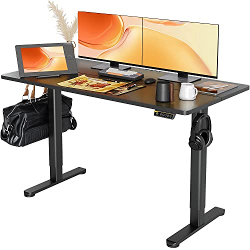 Claiks Schreibtisch Höhenverstellbar Elektrisch, Höhenverstellbarer Schreibtisch 140x60 cm, Standing Height Adjustable Desk, Schwarz Gestell/Schwarz Oberfläche von Claiks