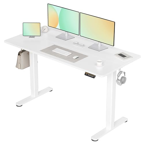 Claiks Schreibtisch Höhenverstellbar Elektrisch, Höhenverstellbarer Schreibtisch 140x60 cm, Standing Height Adjustable Desk, Weiß Gestell/Weiß Oberfläche von Claiks