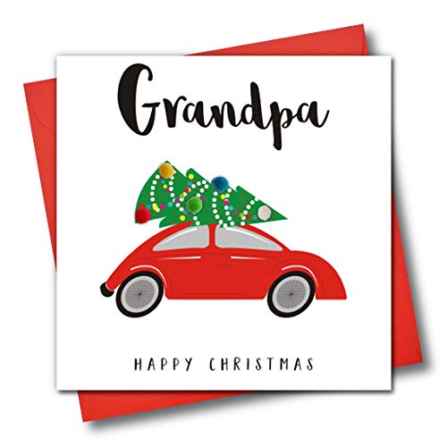 Verzierte Weihnachtskarte, Motiv: Happy Christmas Grandpa, Christmas Tree On Car von Claire Giles