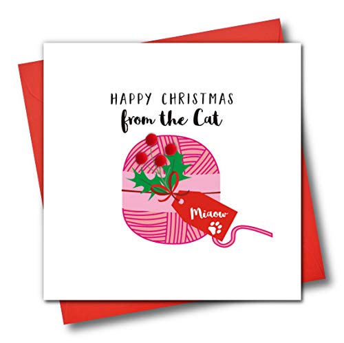 Weihnachtskarte, Motiv Happy Christmas From The Cat, Ball of Pink String von Claire Giles