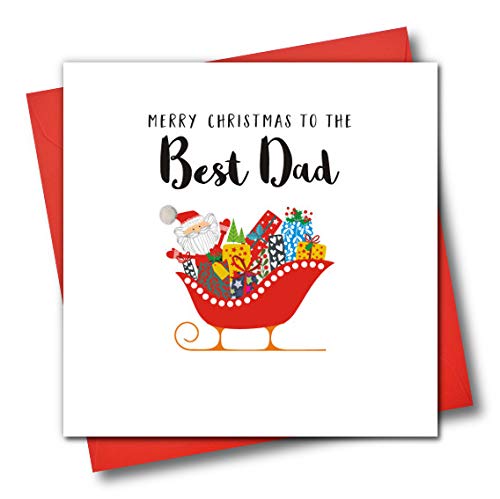 Weihnachtskarte, verziert, Aufschrift"Merry Christmas To The Best Dad, Santa and Sleigh" von Claire Giles