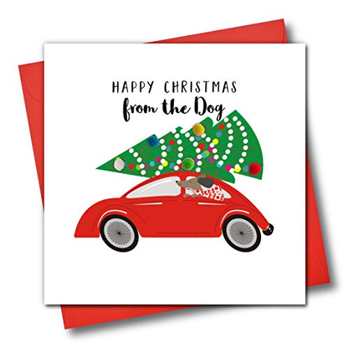 Weihnachtskarte mit Aufschrift"Happy Christmas From The Dog, In The Back of A Car" von Claire Giles