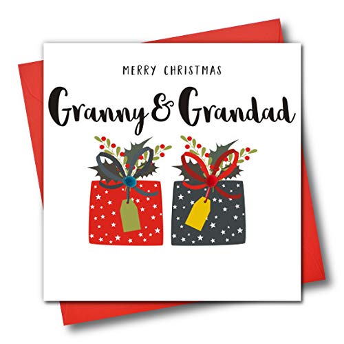 Weihnachtskarte mit Aufschrift"Merry Christmas Granny & Grandad", mit englischer Aufschrift von Claire Giles