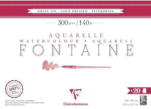Clairefontaine 975501C - Aquarellblock Fontaine feinkörnig, 20 Blatt, 26x36cm, 300g, geleimt, ideal für Nasstechniken, 1 Block Clairefontaine 975501C - Aquarellblock Fontaine feinkörnig, 20 Blatt, 26x36cm, 300g, geleimt, ideal für Nasstechniken, 1 Block von Clairefontaine