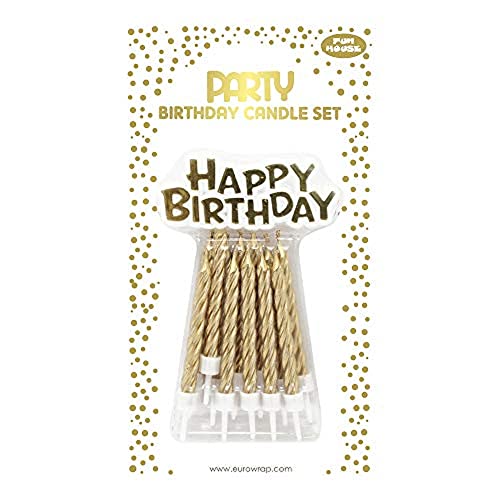 Clairefontaine 26577-SC - Set mit 12 Kerzen + 12 Kerzenhalter + Deko ''Happy Birthday'', Gold, 1 Set von Clairefontaine