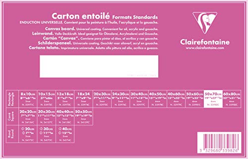 Clairefontaine 33982C Leinwand (4 mm, Hochformat, 50 x 70 cm, ideal für Nasstechniken, praktisch und einfach zu verwenden) weiß von Clairefontaine