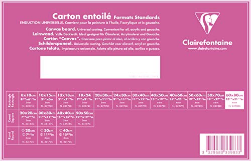 Clairefontaine 33983C Leinwand (4 mm, Hochformat, 60 x 80 cm, ideal für Nasstechniken, praktisch und einfach zu verwenden) weiß von Clairefontaine