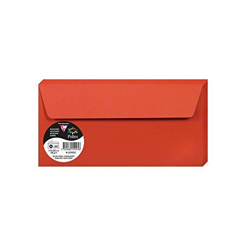 Clairefontaine 55995C - Packung mit 20 Umschläge Pollen, selbstklebend, Format DL (11x22cm), 120g, ideal für Ihre Einladungen und Korrespondenz, Korallenrot, 1 Pack von Clairefontaine