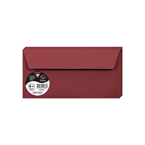 Clairefontaine 5885C - Packung mit 20 Umschläge Pollen, selbstklebend, Format DL, 110 x 220 mm, 120g, ideal für Einladungen und Korrespondenz, Bordeaux, 1 Pack von Clairefontaine