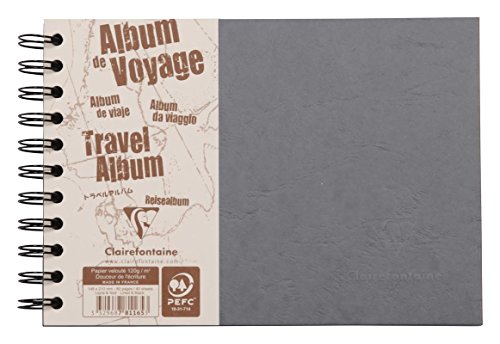 Clairefontaine 781165C Reisealbum Agebag, DIN A5, 14,8 x 21 cm, 40 Blatt, liniert und blanko, Doppelspiralbindung, praktsich und belastbar, 1 Stück, grau von Clairefontaine