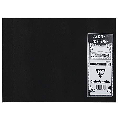 Clairefontaine 96040C Reisealbum (mit Leinenbindung, Aquarellpapier, 180 g, gekörnt, DIN A5, 14,8 x 21 cm, 60 Blatt, ideal für Reisen, robust und elegant) schwarz von Clairefontaine