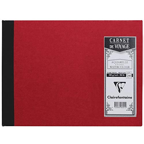 Clairefontaine 96041C Reisealbum (mit Leinenbindung, Aquarellpapier, 170g, Torchon, DIN A5, 14,8 x 21 cm, 60 Blatt, ideal für Reisen, robust und elegant) rot von Clairefontaine