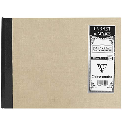 Clairefontaine 96042C Reisealbum (mit Leinenbindung, Aquarellpapier, 180 g, gekörnt, DIN A5, 14,8 x 21 cm, 60 Blatt, ideal für Reisen, robust und elegant) hellgrau von Clairefontaine