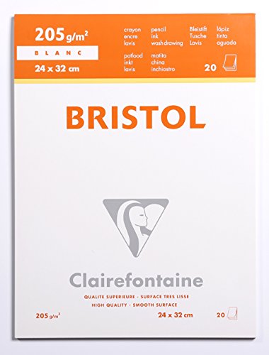 Clairefontaine 96170C Bristolkarton Block, 24 x 32 cm, 205 g, 20 Blatt Packung, weiß von Clairefontaine