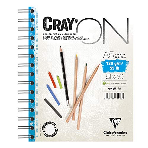 Clairefontaine 975023C Zeichenblock Cray’On (120 g, ideal für Trockentechnik, 50 Blatt, DIN A5, 14,8 x 21 cm, Spiralbindung, mikroperforiert) extra weiß von Clairefontaine