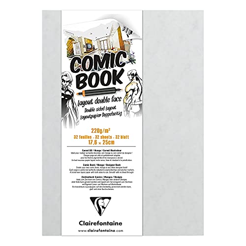 Clairefontaine 975197C Zeichenbuch mit doppelseitigem Layoutpapier, 220g, 17, 6 x 25cm, ideal für Comics & Manga, 1 Stück von Clairefontaine