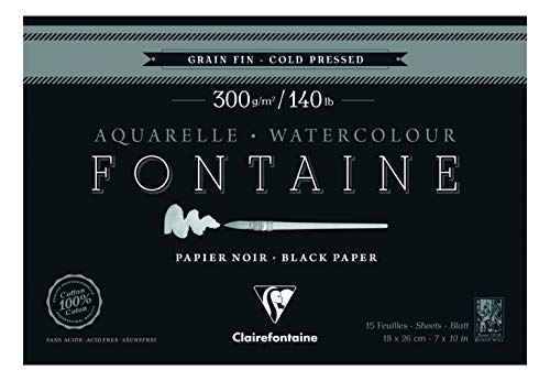Clairefontaine 975302C - Malblock Fontaine verleimt mit 20 Blatt, feine Körnung 18x26 cm 300g, Schwarz von Clairefontaine