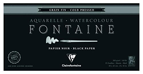 Clairefontaine 975304C - Malblock Fontaine verleimt mit 20 Blatt, feine Körnung 20x40 cm 300g, Schwarz von Clairefontaine