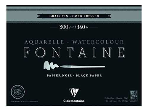 Clairefontaine 975305C - Malblock Fontaine verleimt mit 20 Blatt, feine Körnung 30x40 cm 300g, Schwarz von Clairefontaine