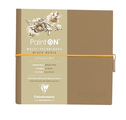 Clairefontaine 975437C – Notizbuch Paint'On 64 Seiten naturbelassene Seiten 19 x 19 cm 250 g, Gummibandverschluss, Einband aus Kraftpapier von Clairefontaine