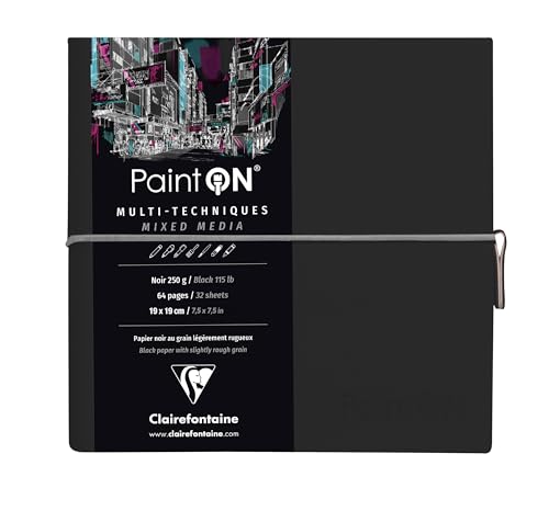 Clairefontaine 975439C - Skizzenbuch mit Fadenbindung, 64 Blatt Zeichenpapier PaintOn Schwarze 19x19 cm 250g, Gummizugverschluss, Softcover Schwarz Clairefontaine 975439C - Skizzenbuch mit Fadenbindung, 64 Blatt Zeichenpapier PaintOn Schwarze 19x19 cm 250g, Gummizugverschluss, Softcover Schwarz von Clairefontaine