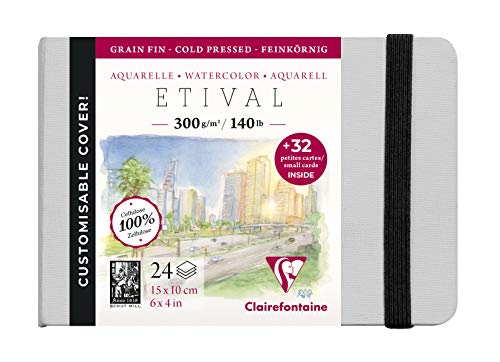 Clairefontaine 975444C - Skizzenbuch mit Fadenbindung Etival feine Körnung, 24 Blatt Zeichenpapier 10x15 cm 300g + 32 Visitenkarten mikroperforiert von Cernit