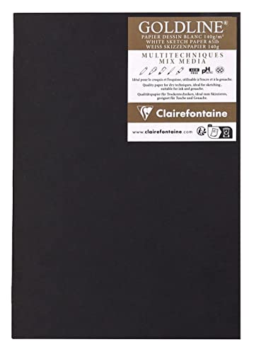 Clairefontaine 975526C - Skizzenheft Goldline, DIN A3, 29,7x42 cm, 20 Blatt 140g, ideal für Trockentechniken, 1 Stück, Weiß von Clairefontaine