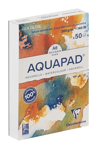 Clairefontaine 975720C - Aquarell Malblock Goldline, 70 Blatt, 300g Zeichenpapier, mittelfein gekörnt, DIN A5, 14,8x21 cm, 1 Stück von Clairefontaine